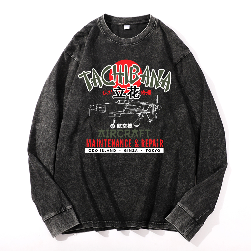 Tachibana Aircraft Vintage Cotton Wash Long-sleeve T-shirt