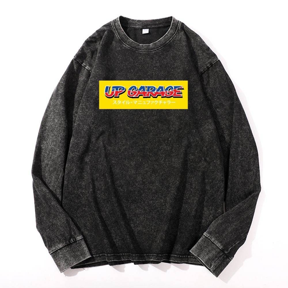 Vintage Cotton Wash Crewneck Long-Sleeve T-Shirt
