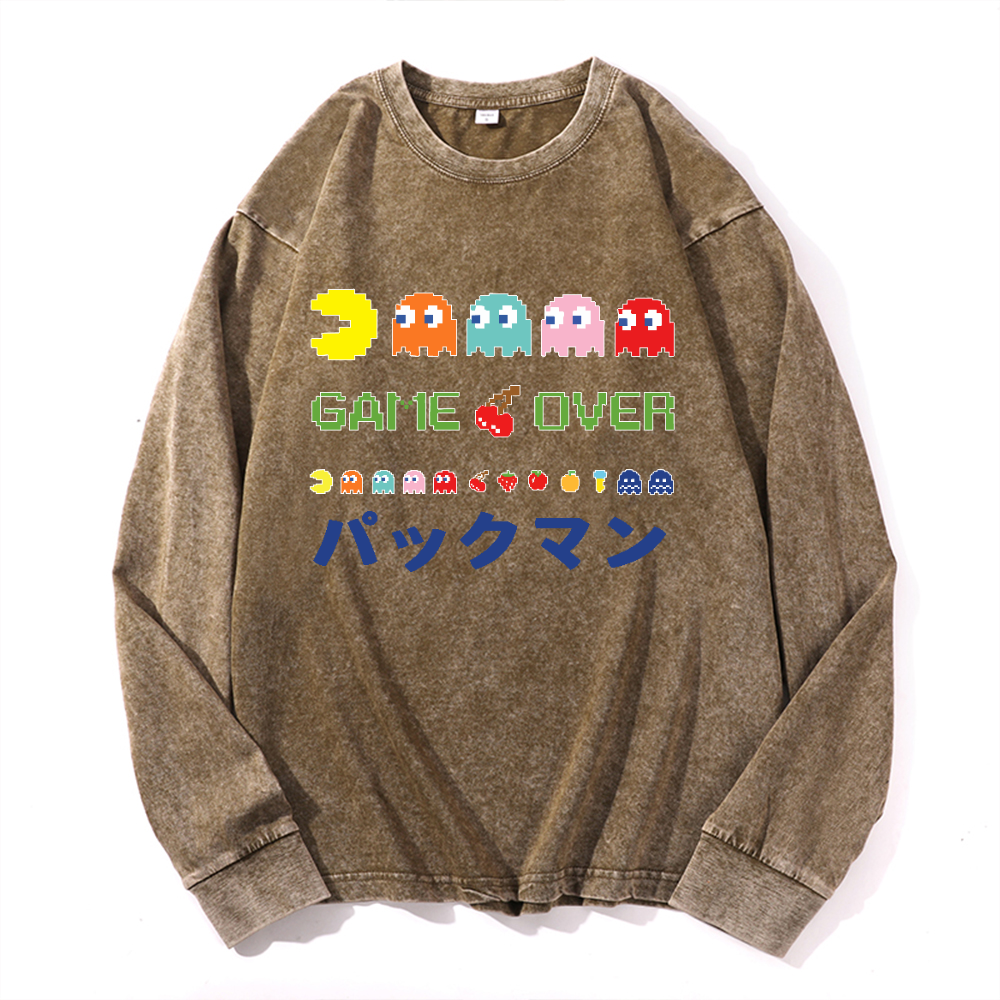 Pacman Vintage Cotton Wash Crewneck Long-Sleeve T-Shirt