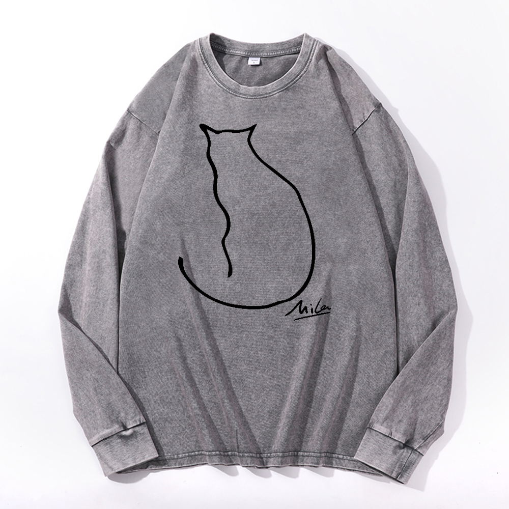 Mila Cat Vintage Cotton Wash Long-sleeve T-shirt