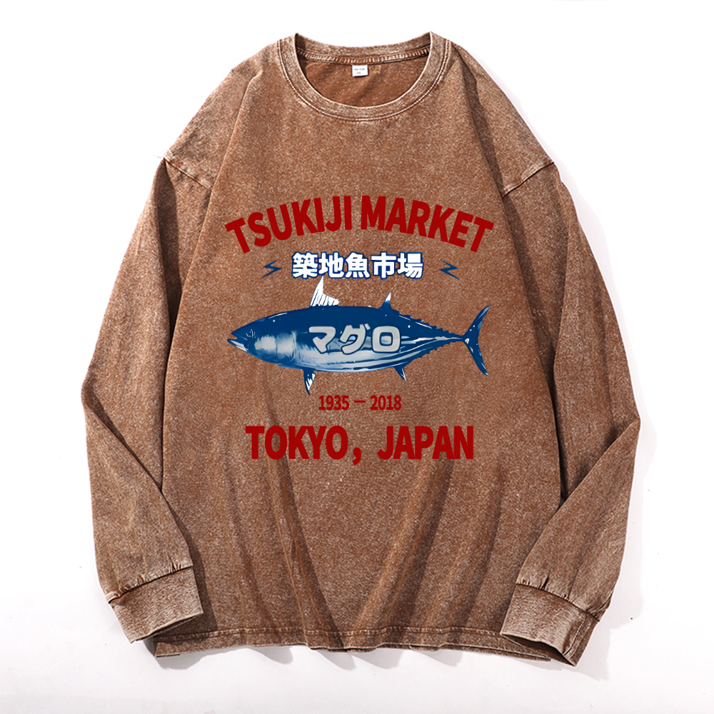 Vintage Cotton Wash Crewneck Long-Sleeve T-Shirt