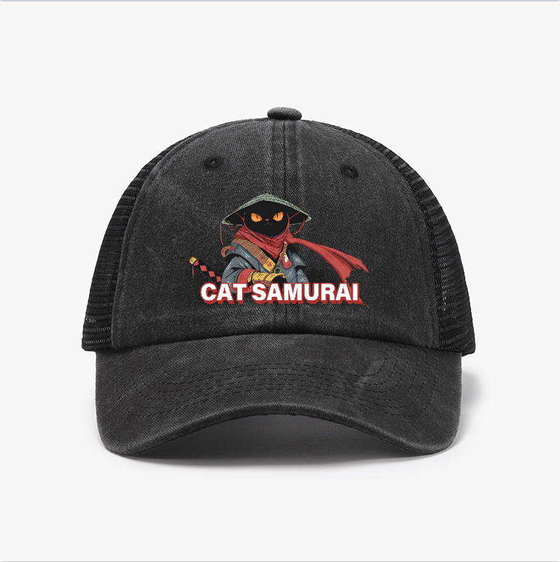 Cat Samurai Vintage Cotton Breathable Hat