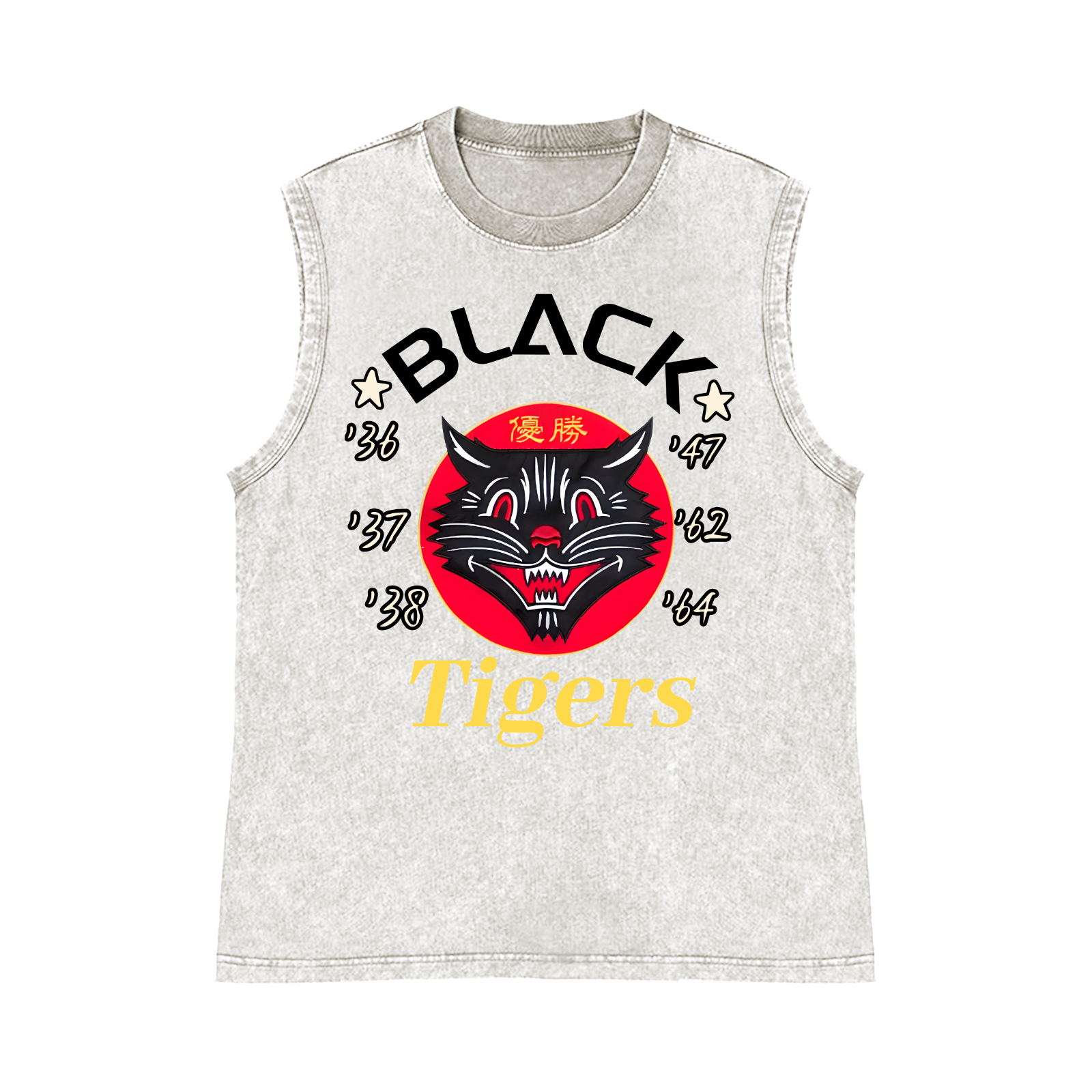 Black Tigers Pure Cotton Wash-Dyed Sleeveless Tank Top