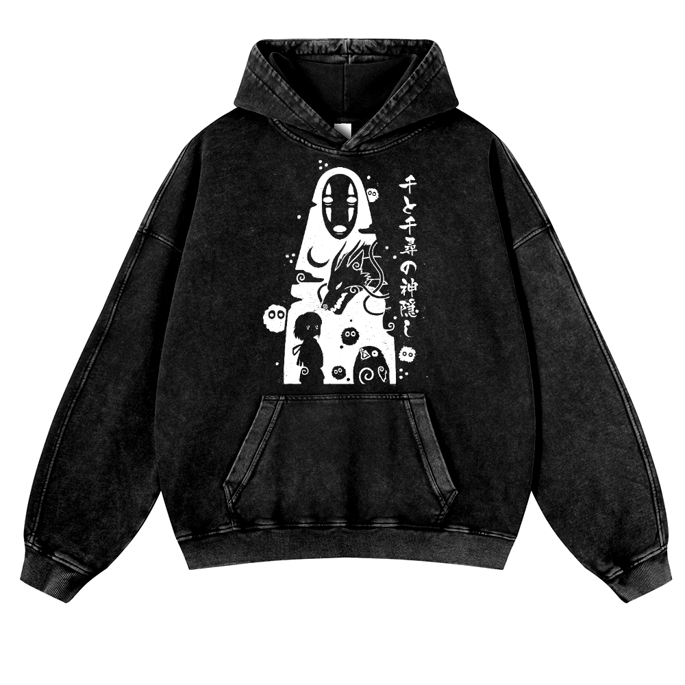 Ghibli No Face Kaonashi Vintage Washed Thick Cotton Hoodie