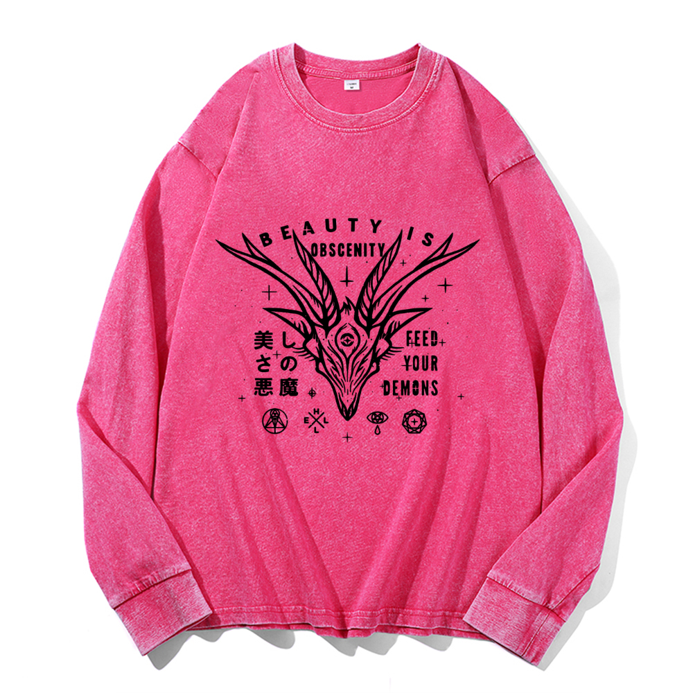 Vintage Cotton Wash Crewneck Long-Sleeve T-Shirt