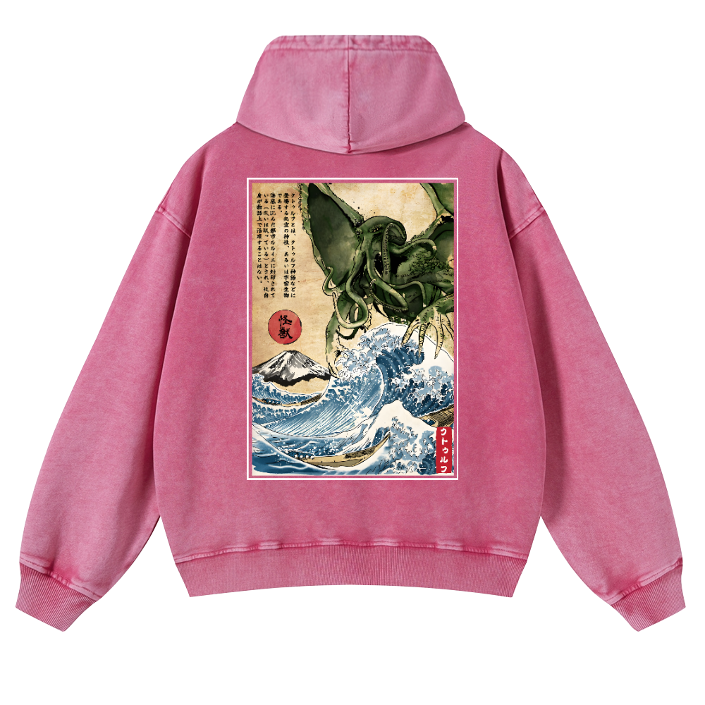Octopus Ukiyoe Vintage Washed Cotton Back Art Hoodie