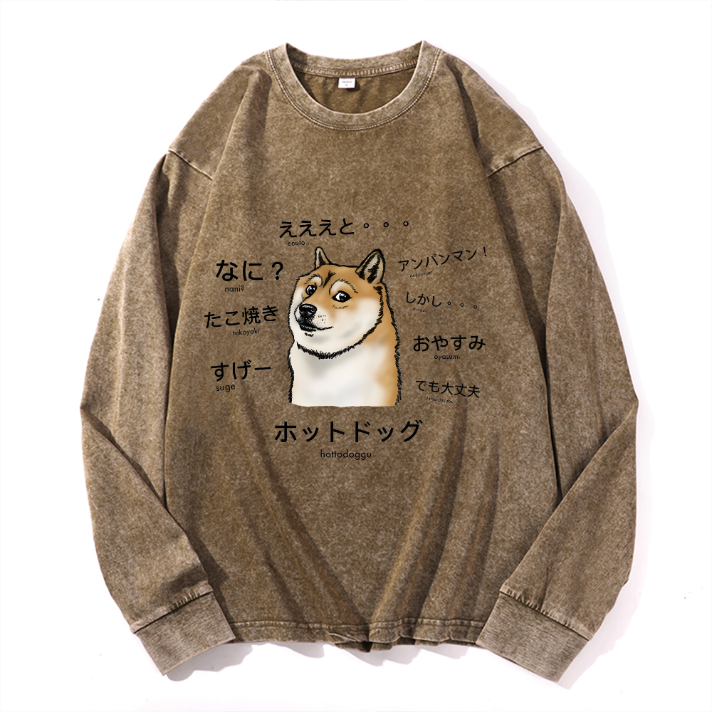 Dog Vintage Cotton Wash Crewneck Long-Sleeve T-Shirt