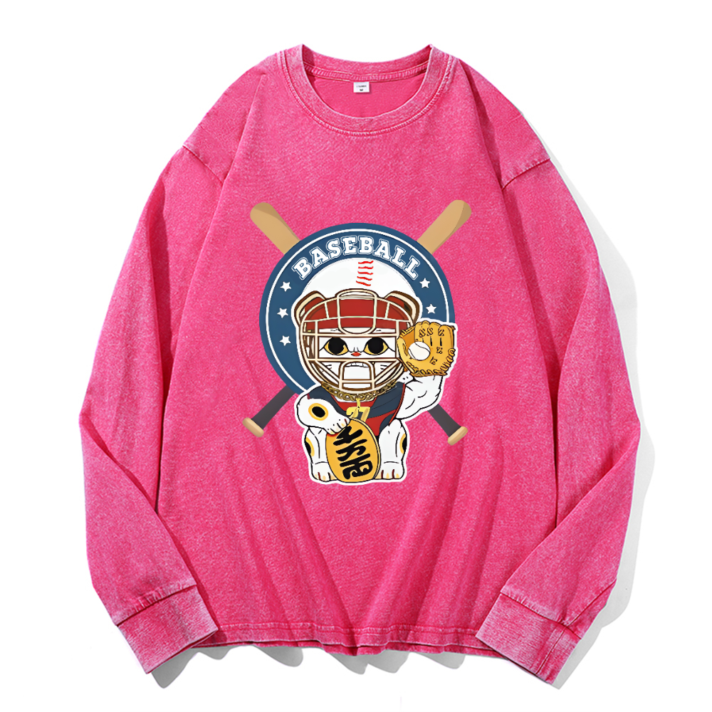 Vintage Cotton Wash Crewneck Long-Sleeve T-Shirt