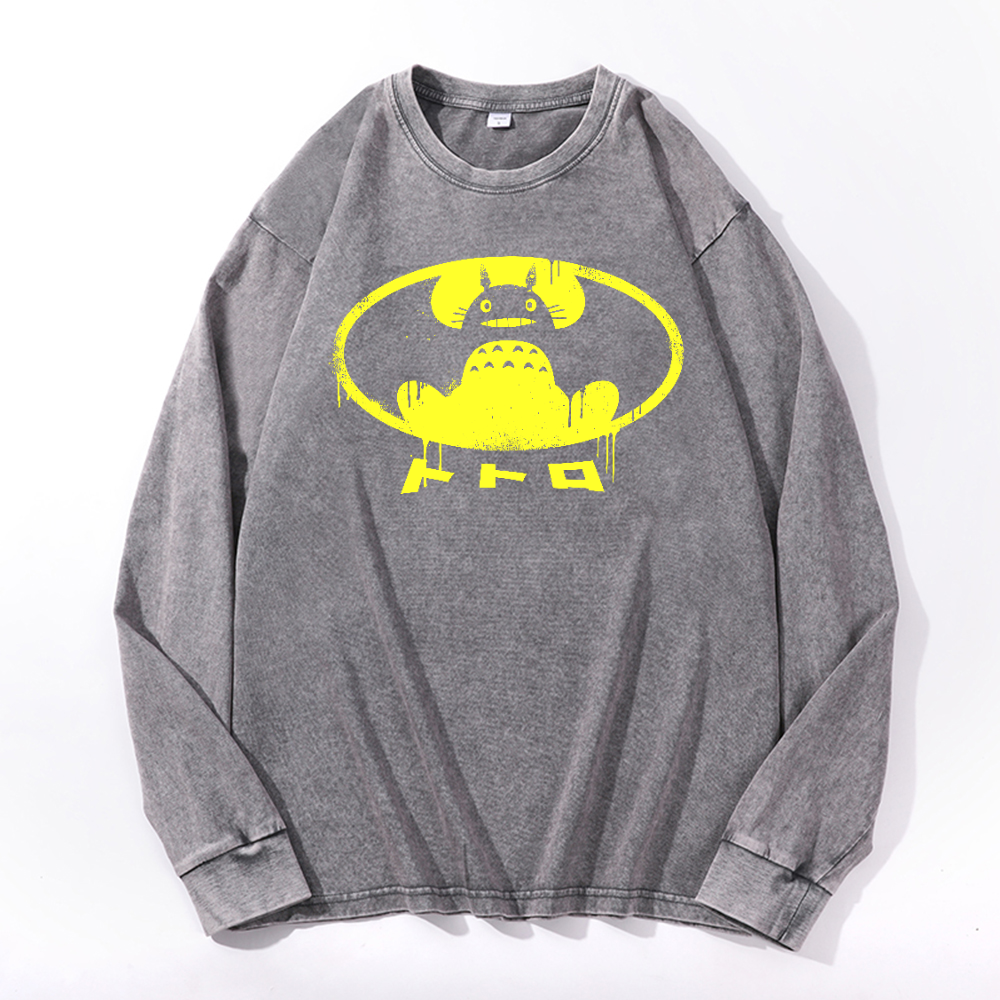 Ghibli Totoro Batman Vintage Cotton Wash Long-sleeve T-shirt