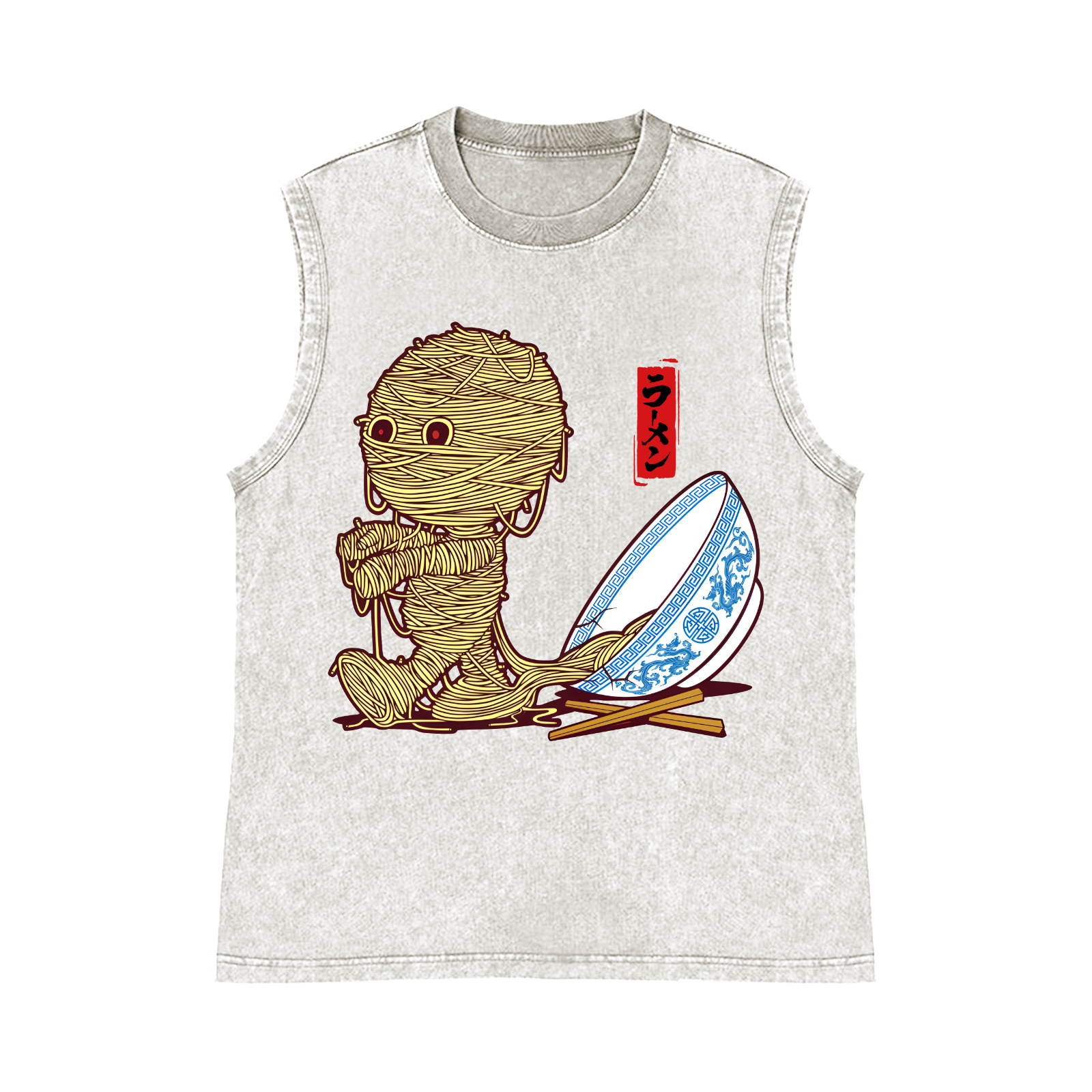 Ramen Mummy Pure Cotton Wash-Dyed Sleeveless Tank Top