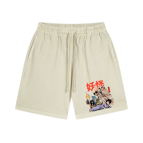 A Mysterious Group of Japanese Yokai Vintage Washed Cotton Shorts