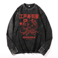 Edogawa Octopus Vintage Cotton Wash Crewneck Long-Sleeve T-Shirt