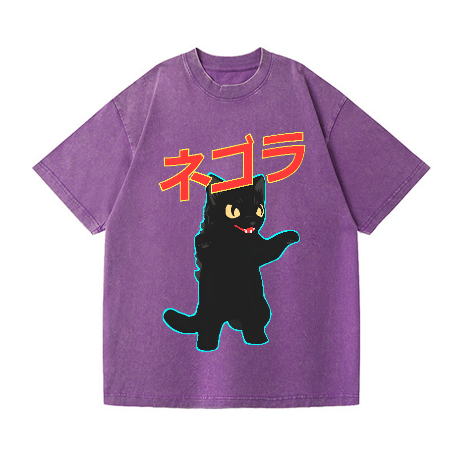Cat Kaiju Vintage Wash Japanese Design T-Shirt