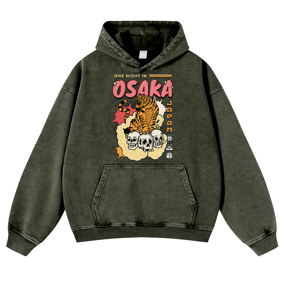 One Night in Osaka Tiger Vintage Washed Thick Cotton Hoodie