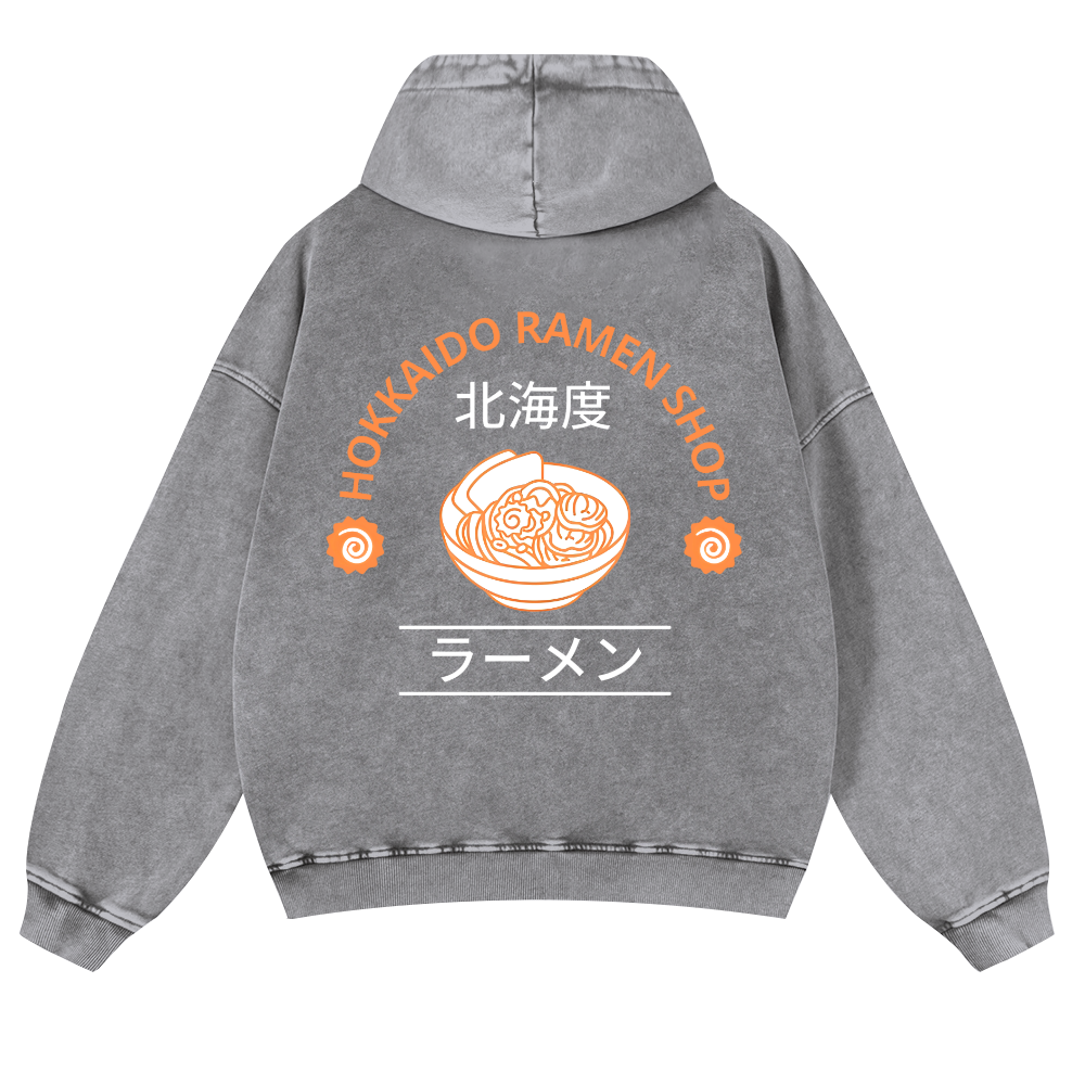 Hokkaido Ramen Shop Vintage Washed Cotton Back Art Hoodie