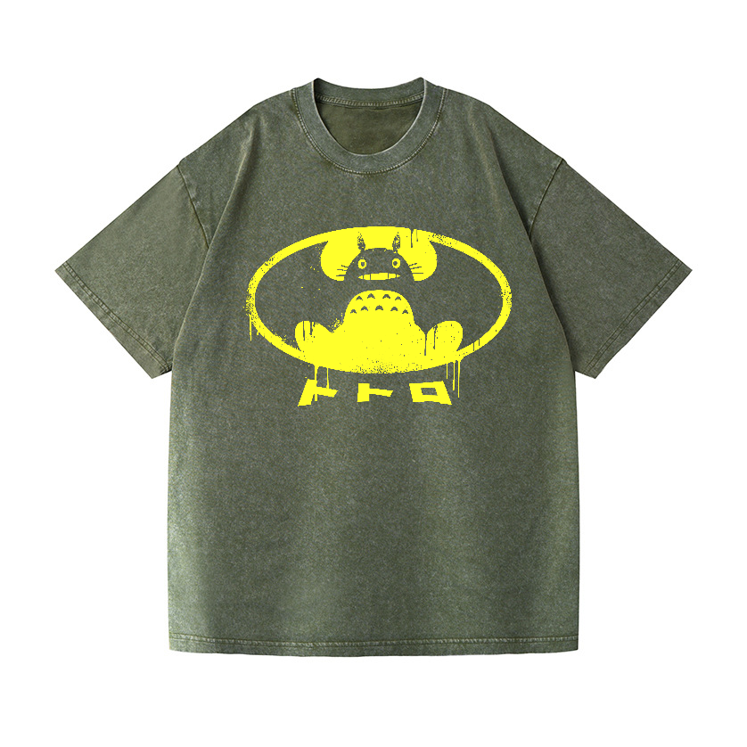 Ghibli Totoro Batman Vintage Wash Japanese Design T-Shirt