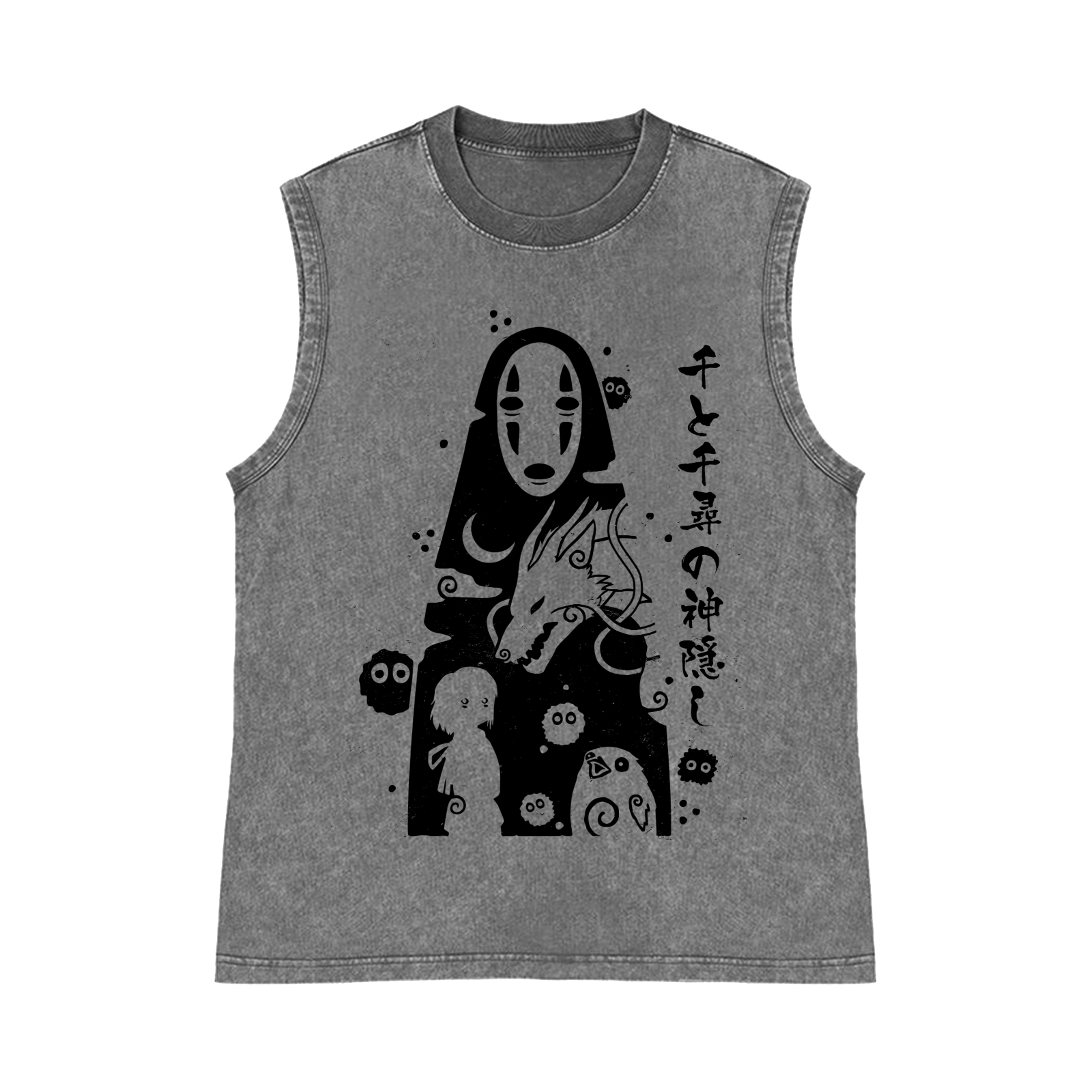 Ghibli No Face Kaonashi Pure Cotton Wash-Dyed Sleeveless Tank Top