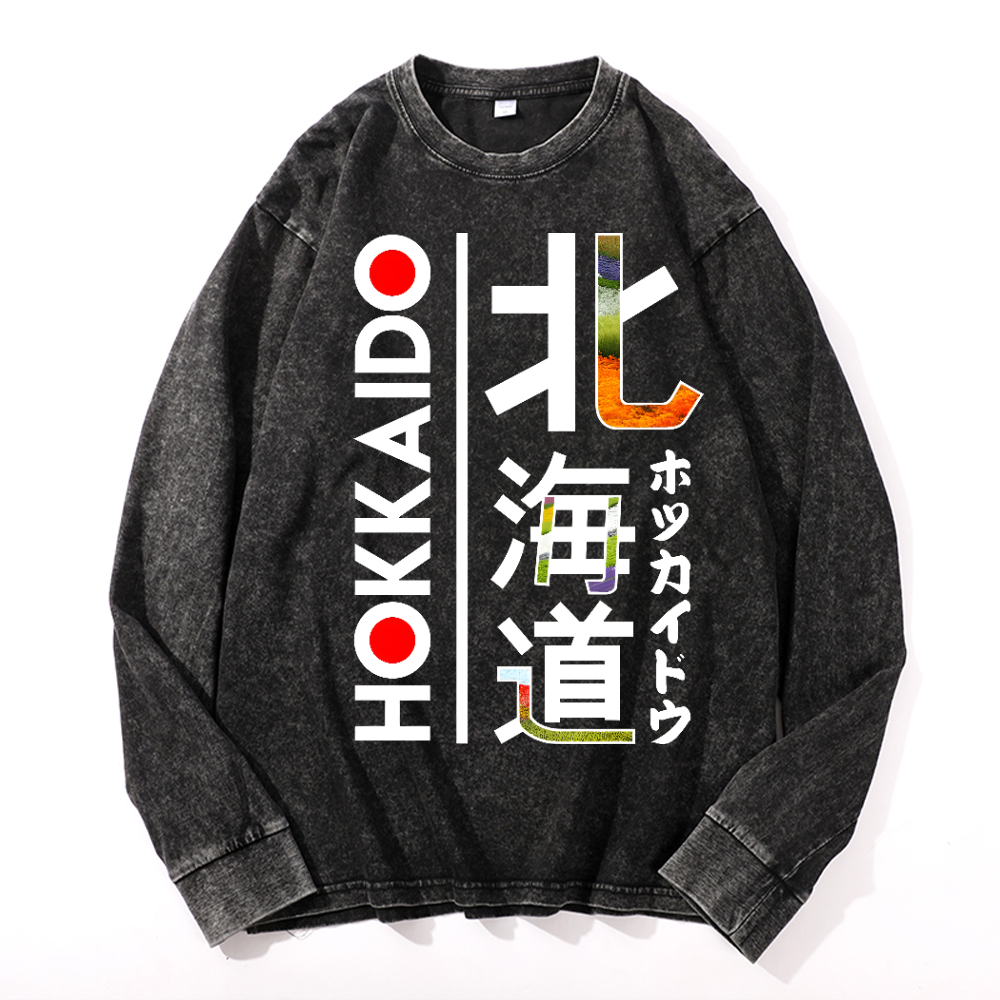 Hokkaido Vintage Cotton Wash Crewneck Long-Sleeve T-Shirt