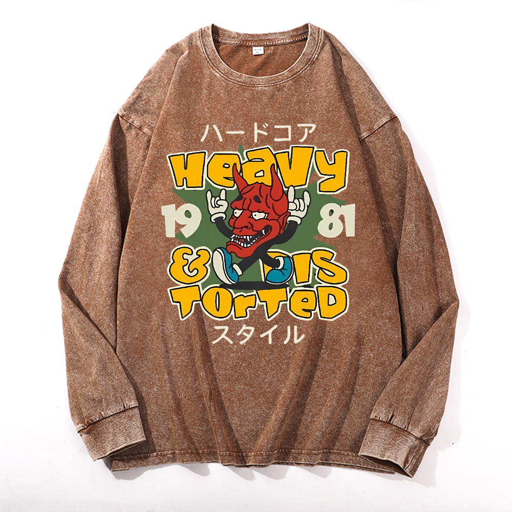 Vintage Cotton Wash Crewneck Long-Sleeve T-Shirt