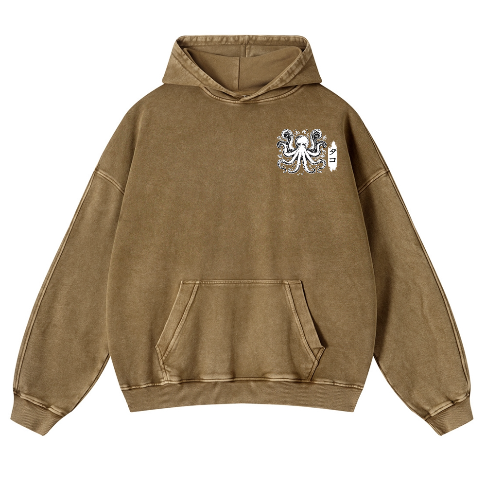 Octopus Vintage Washed Cotton Back Art Hoodie