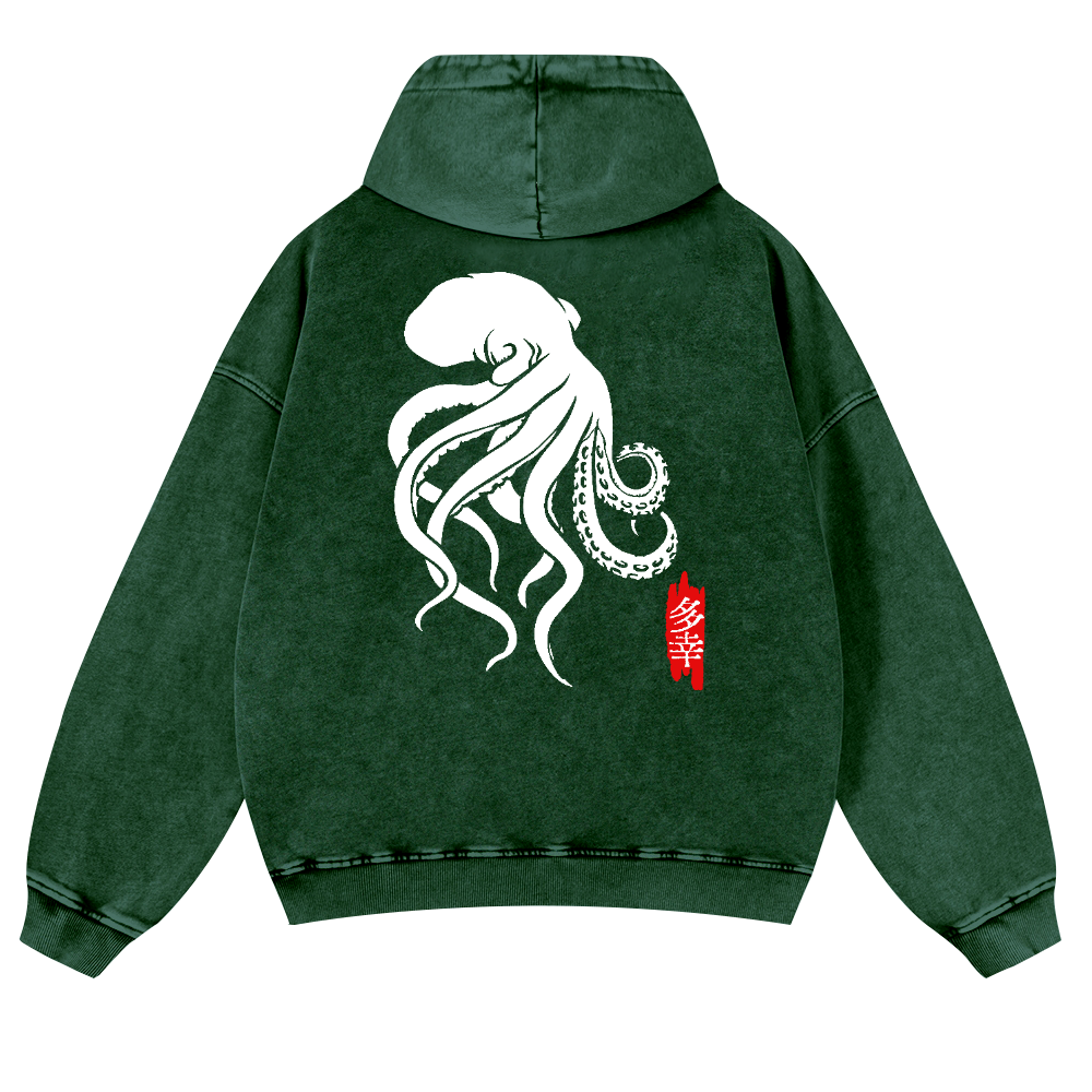Octopus Vintage Washed Cotton Back Art Hoodie