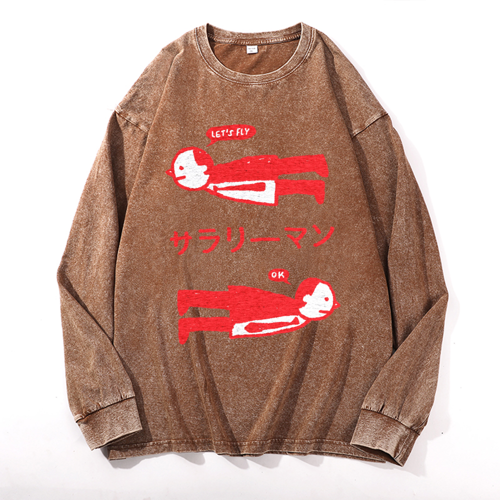 Vintage Cotton Wash Crewneck Long-Sleeve T-Shirt