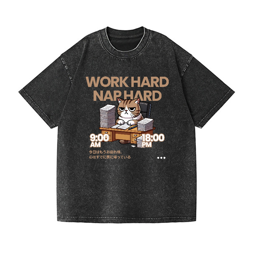 Cat Vintage Wash Japanese Design T-Shirt