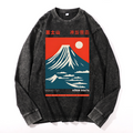 Mount Fuji Vintage Cotton Wash Crewneck Long-Sleeve T-Shirt
