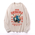 Okinawa Manzamo Drunken Octopus Vintage Cotton Wash Crewneck Long-Sleeve T-Shirt