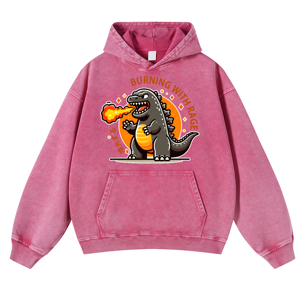 Burning Kaiju Vintage Washed Thick Cotton Hoodie
