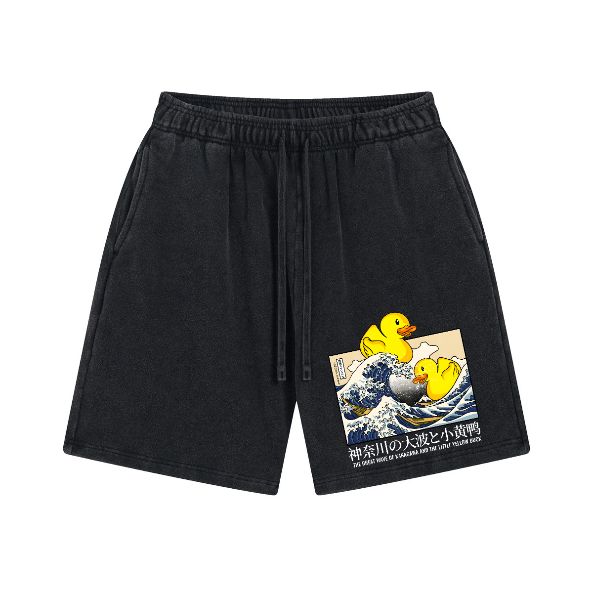 Duck Great Wave Ukiyoe Vintage Pure Thick Cotton Shorts