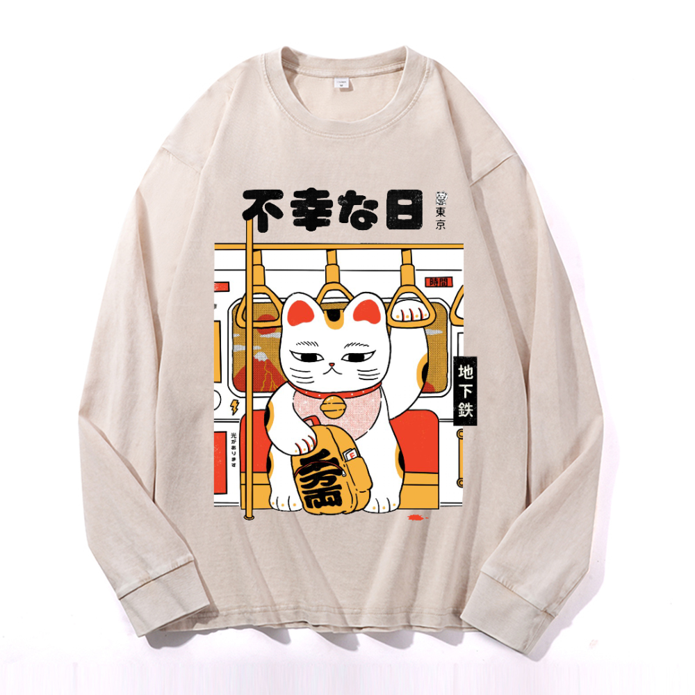 Unlucky Day Vintage Cotton Wash Crewneck Long-Sleeve T-Shirt