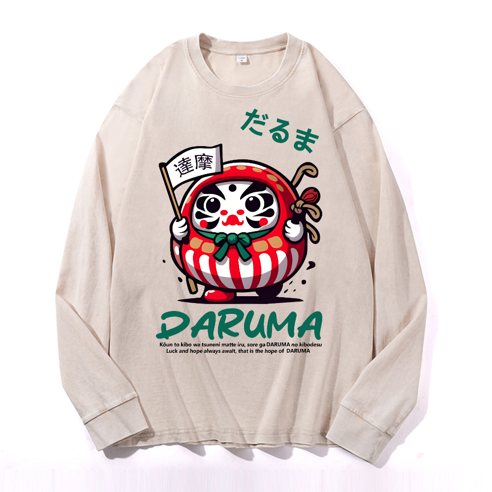 Daruma Vintage Cotton Wash Crewneck Long-Sleeve T-Shirt