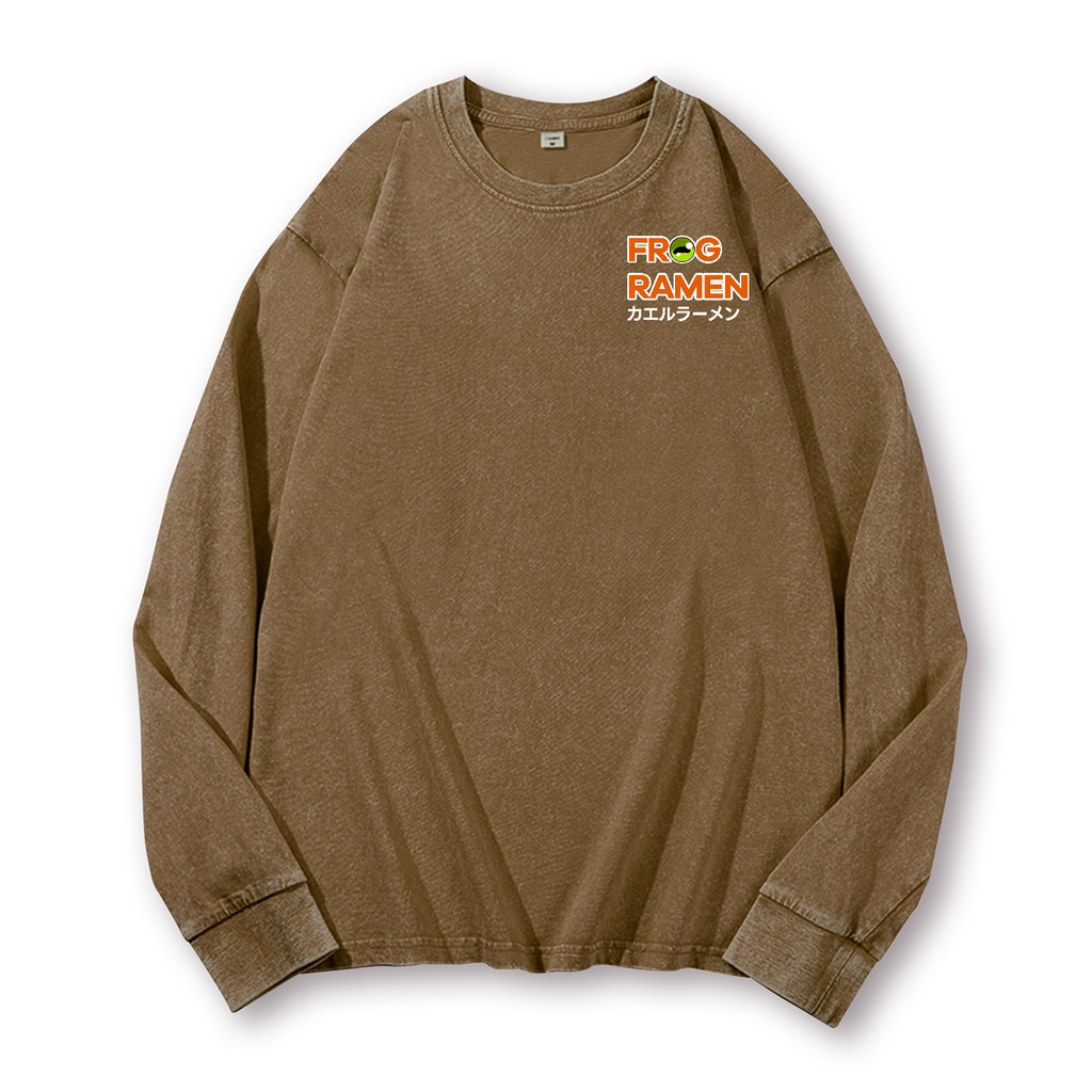 Frog Ramen Vintage Washed Cotton Back Art Long-sleeve T-shirt