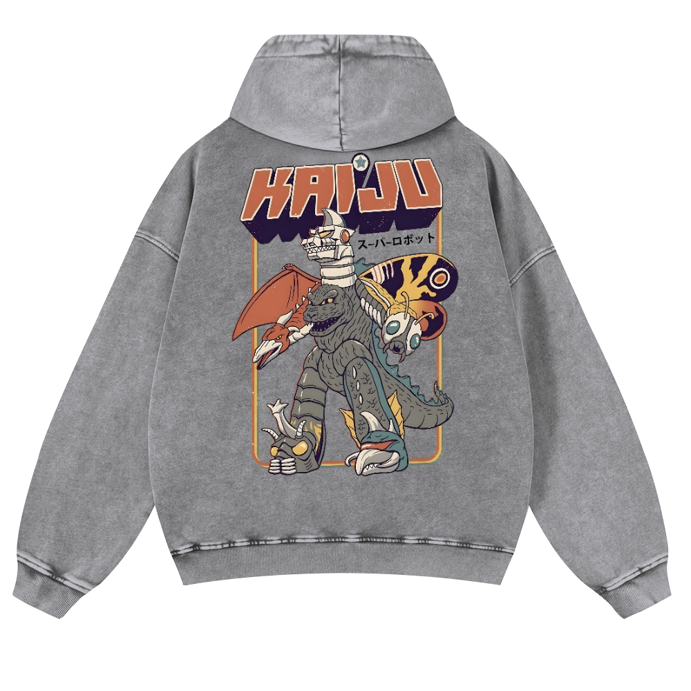 Kaiju Monster Vintage Washed Cotton Back Art Hoodie