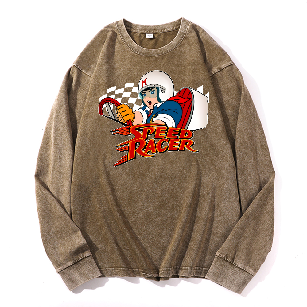 Speed Racer Vintage Cotton Wash Crewneck Long-Sleeve T-Shirt