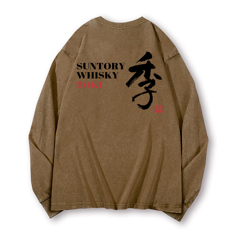 Toki Suntory Whisky Vintage Washed Cotton Back Art Long-sleeve T-shirt