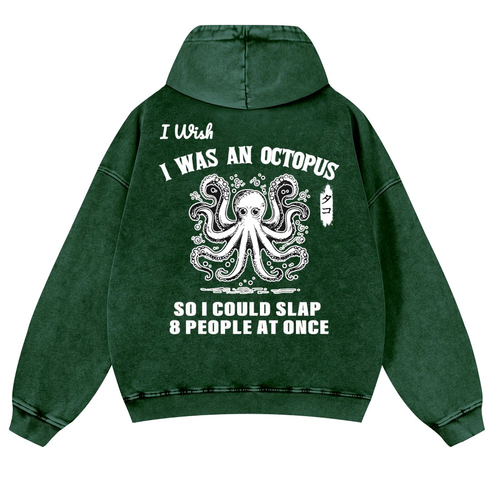 Octopus Vintage Washed Cotton Back Art Hoodie