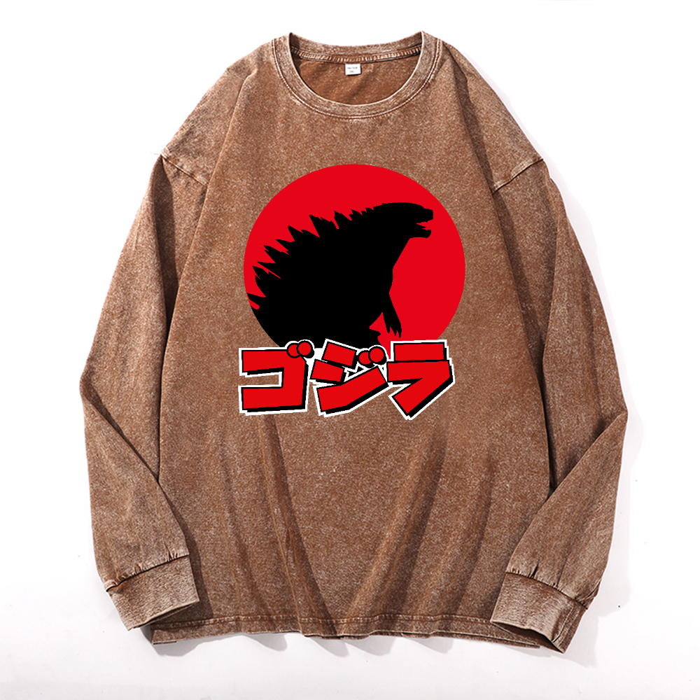 Kaiju Vintage Cotton Wash Crewneck Long-Sleeve T-Shirt