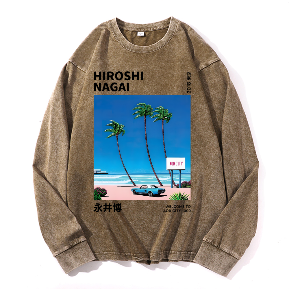 Hiroshi Nagai Vintage Cotton Wash Crewneck Long-Sleeve T-Shirt