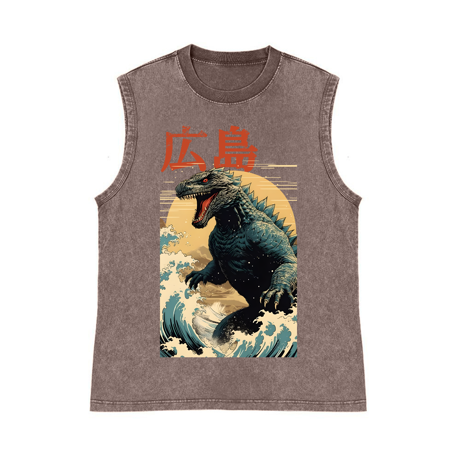 Hiroshima Kaiju Pure Cotton Wash-Dyed Sleeveless Tank Top