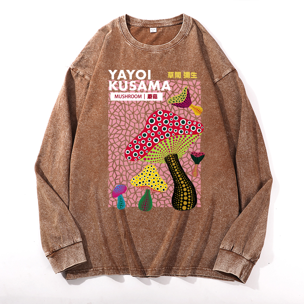 Yayoi Kusama Mushroom Vintage Cotton Wash Long-sleeve T-shirt