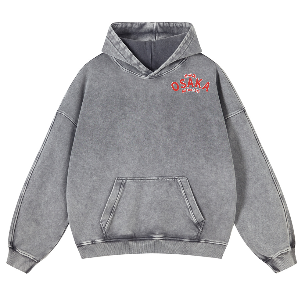 Osaka Dotonbori Drunken Octopus Vintage Washed Cotton Back Art Hoodie