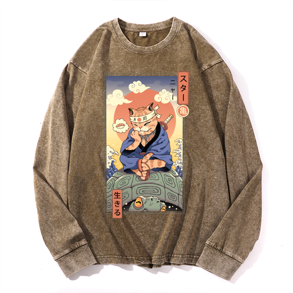 Vintage Cotton Wash Crewneck Long-Sleeve T-Shirt