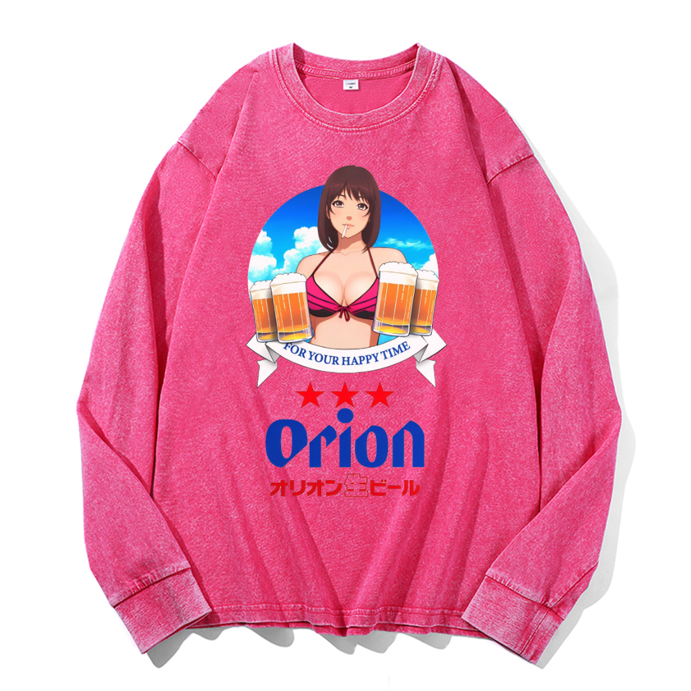 Vintage Cotton Wash Crewneck Long-Sleeve T-Shirt
