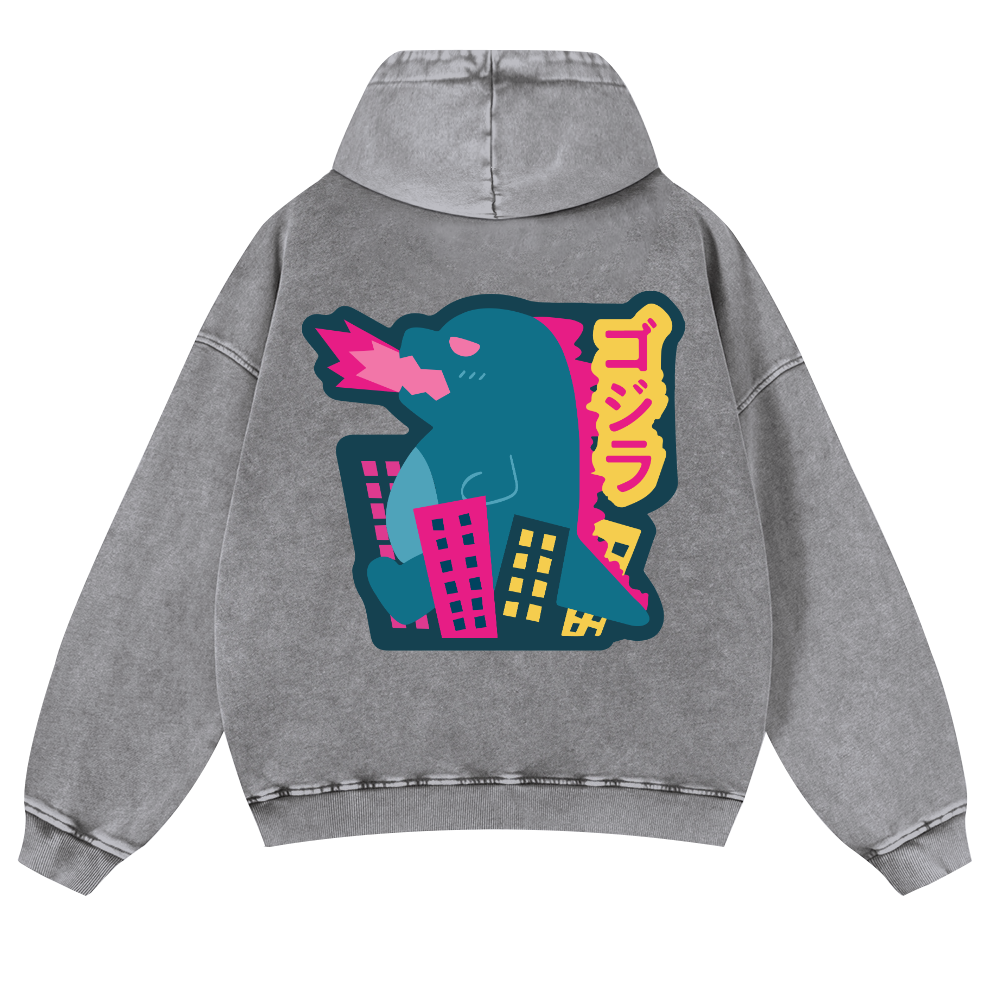 Kaiju Vintage Washed Cotton Back Art Hoodie