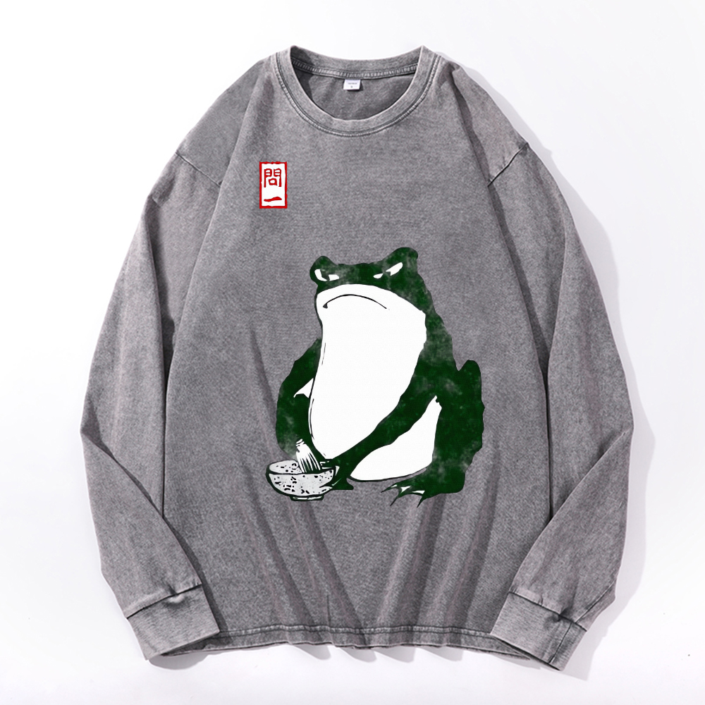 Frog Vintage Cotton Wash Crewneck Long-Sleeve T-Shirt