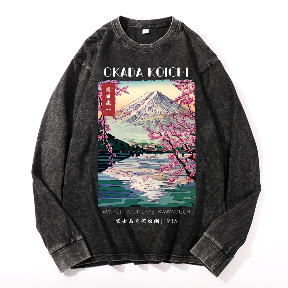 Fuji and Lake Vintage Cotton Wash Crewneck Long-Sleeve T-Shirt