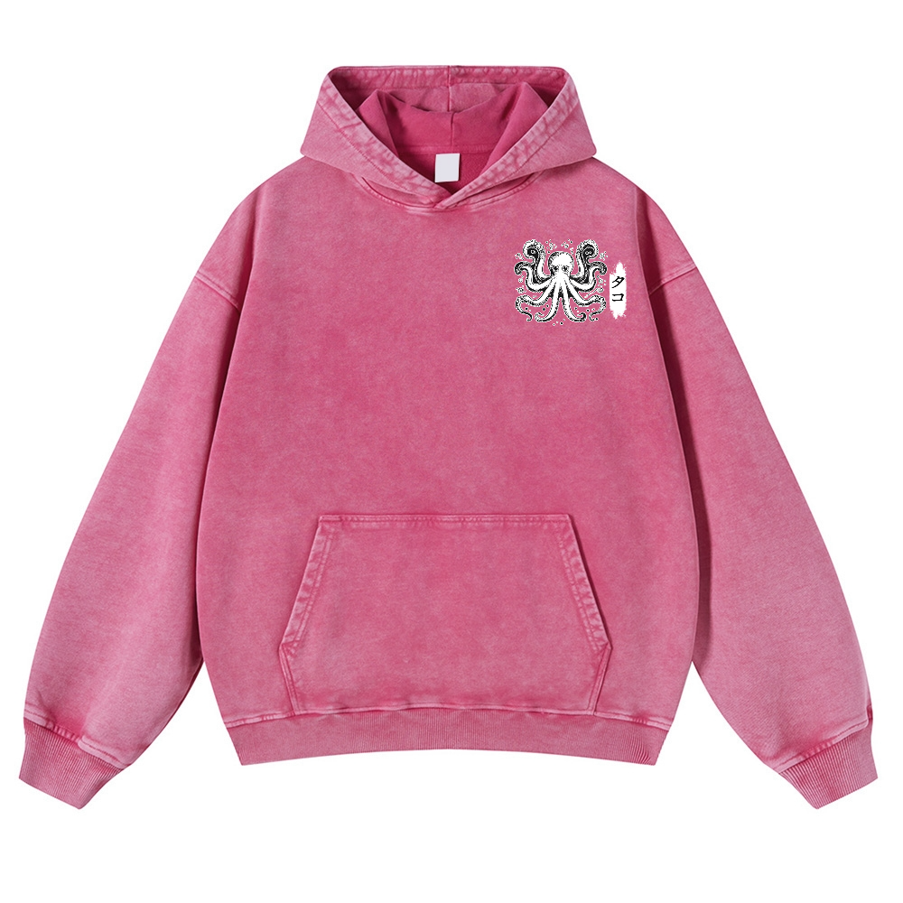 Octopus Vintage Washed Cotton Back Art Hoodie
