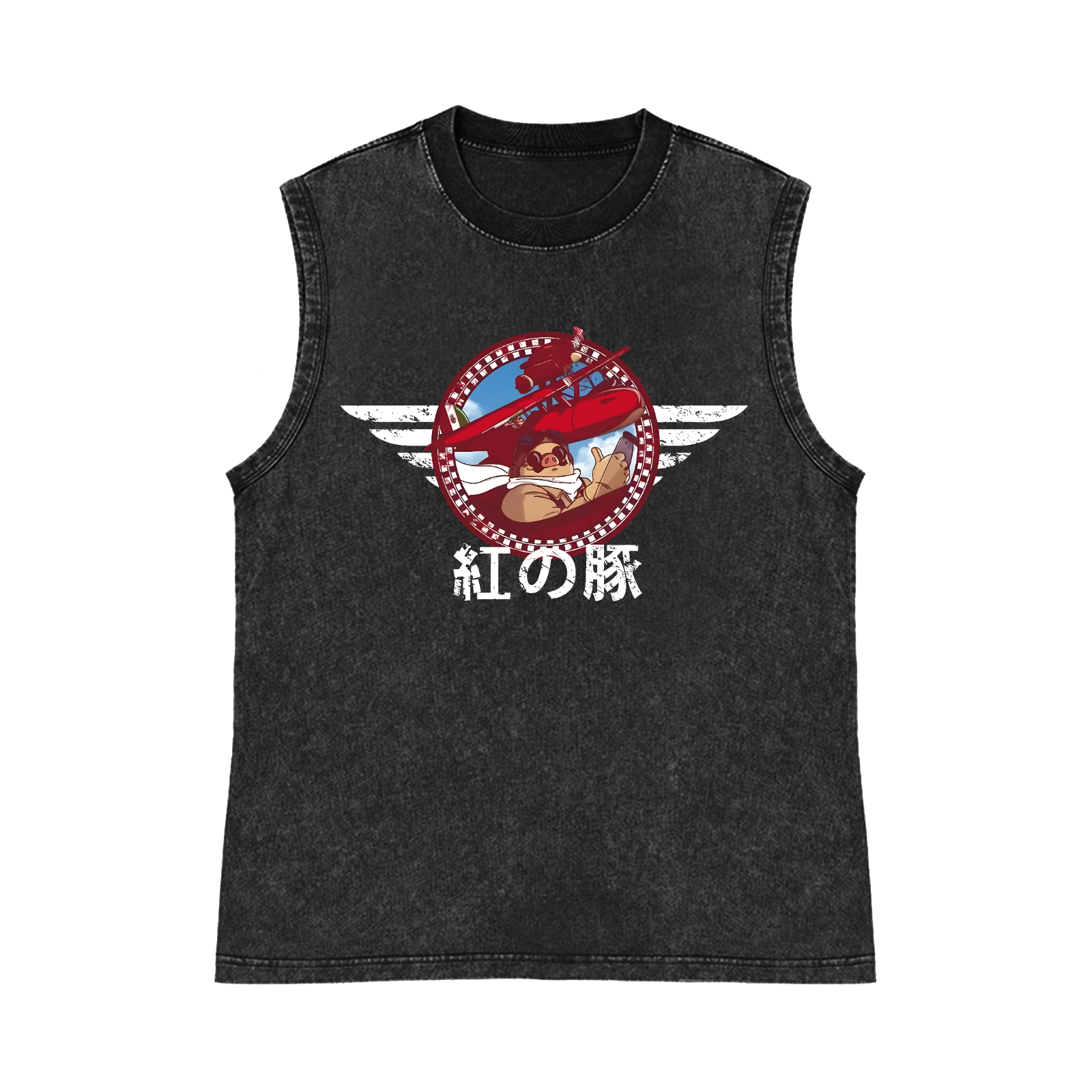 Ghibli Porco Rosso Pure Cotton Wash-Dyed Sleeveless Tank Top